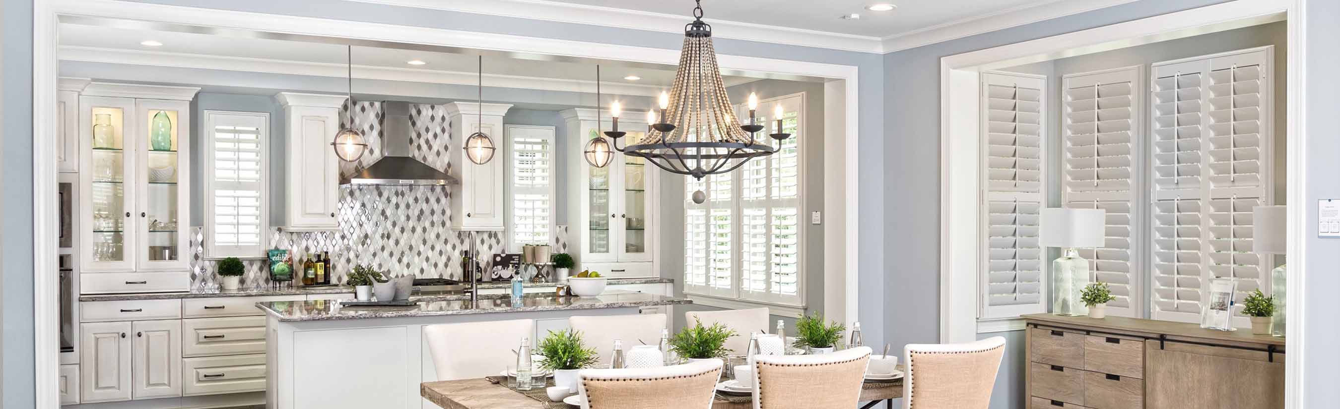 White polywood shutters in a kitchen.